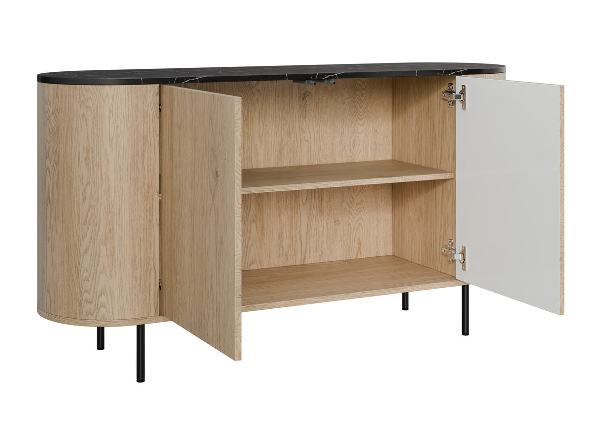 Szekrény Komoda 140 2D LYGRINT, Színek: Fehér márvány + Aranysárga