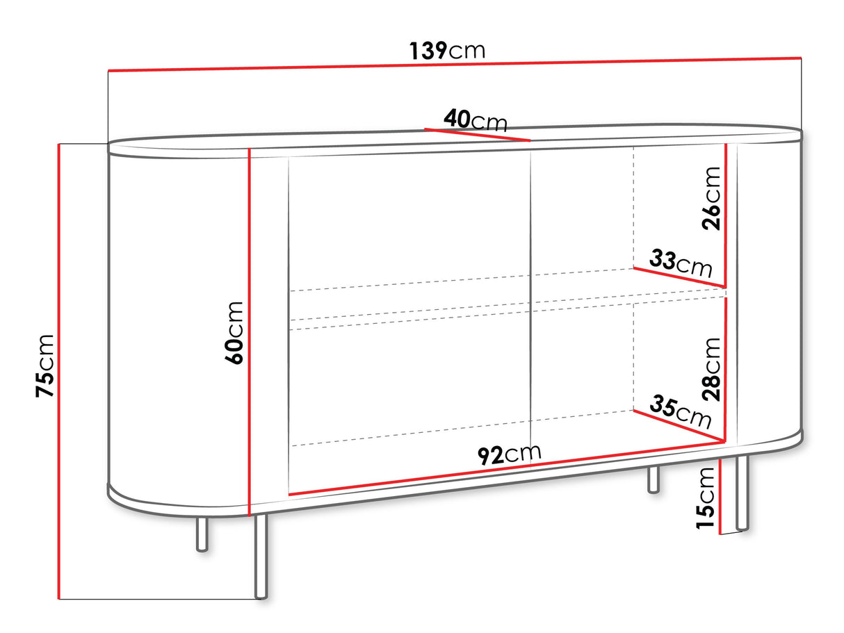 Szekrény Komoda 140 2D LYGRINT, Színek: Fehér márvány + Aranysárga