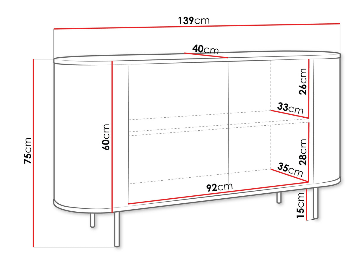 Szekrény Komoda 140 2D LYGRINT, Színek: Fekete márvány + Fekete