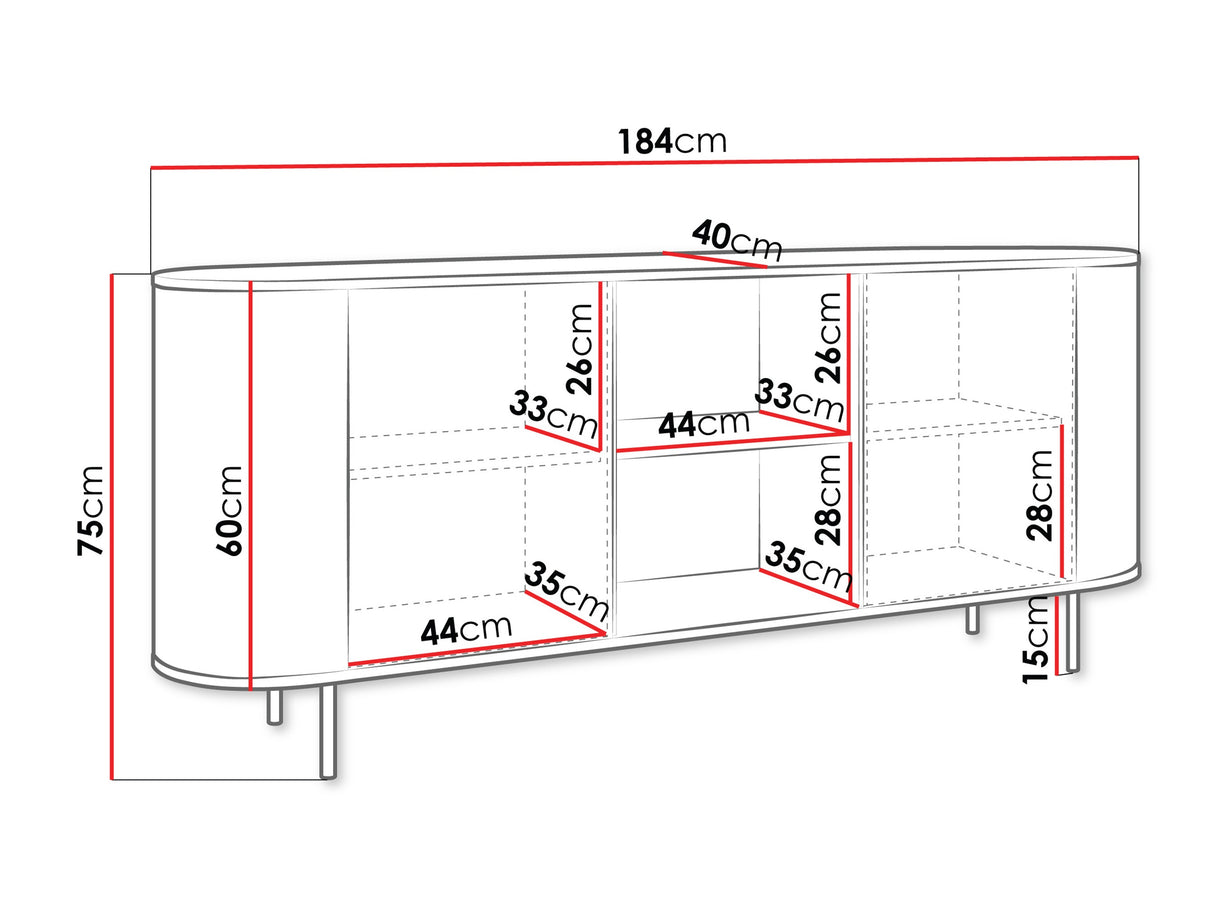 Szekrény Komoda 180 2D LYGRINT, Színek: Fekete márvány + Fekete