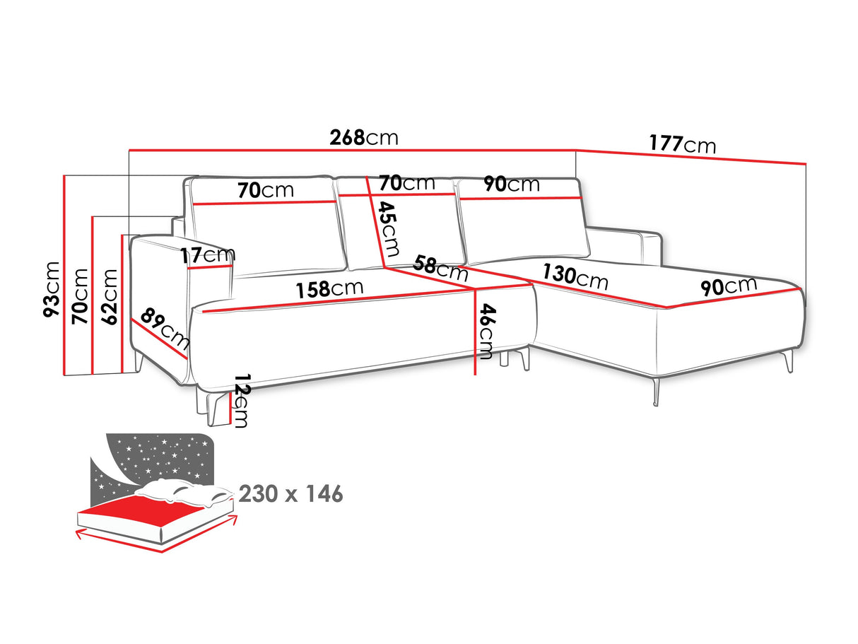 Sarokkanapé Narożnik LAVAR, Szín: Castel 59, Változatok: Jobbos