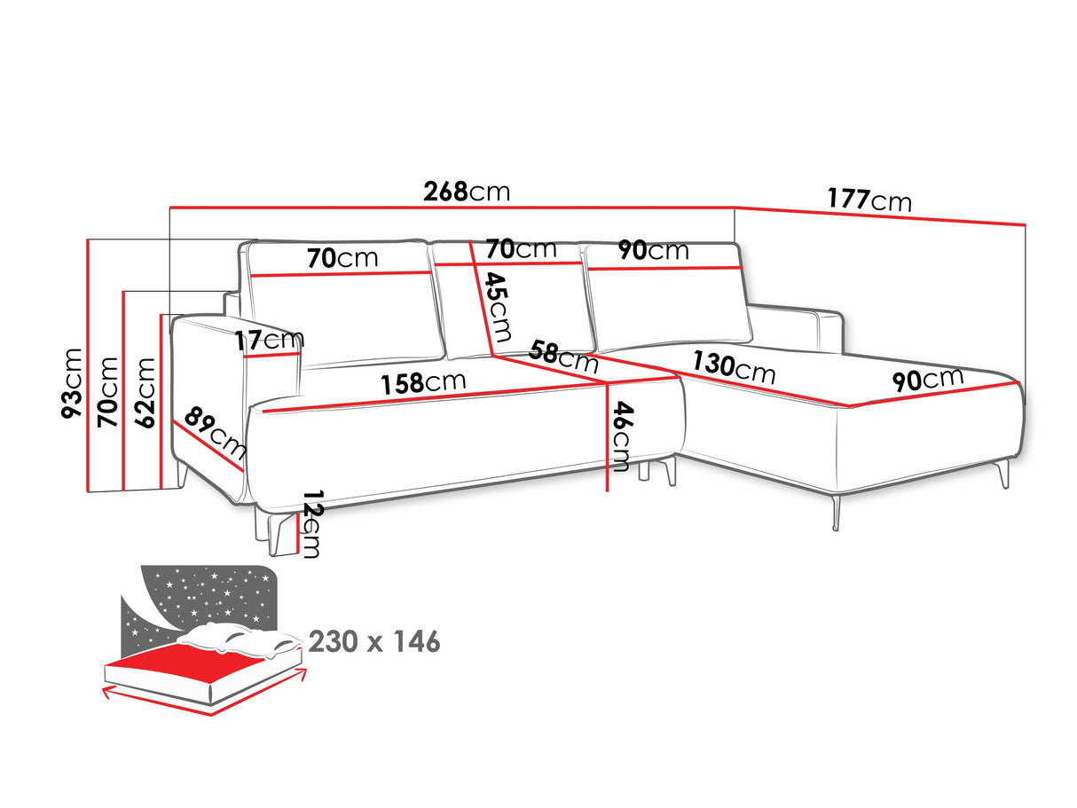 Sarokkanapé Narożnik LAVAR, Szín: Castel 82, Változatok: Jobbos