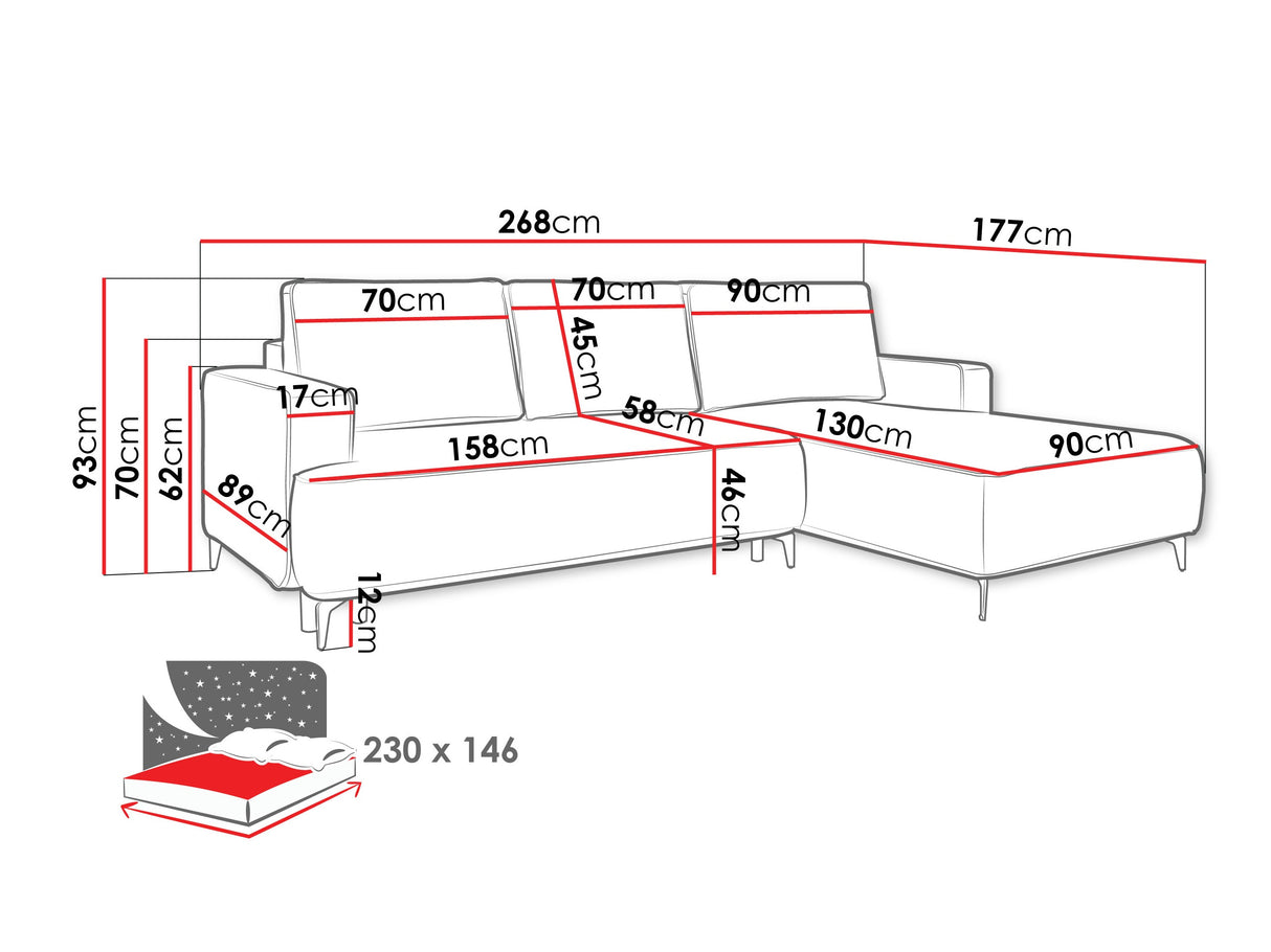 Sarokkanapé Narożnik LAVAR, Szín: Castel 93, Változatok: Jobbos
