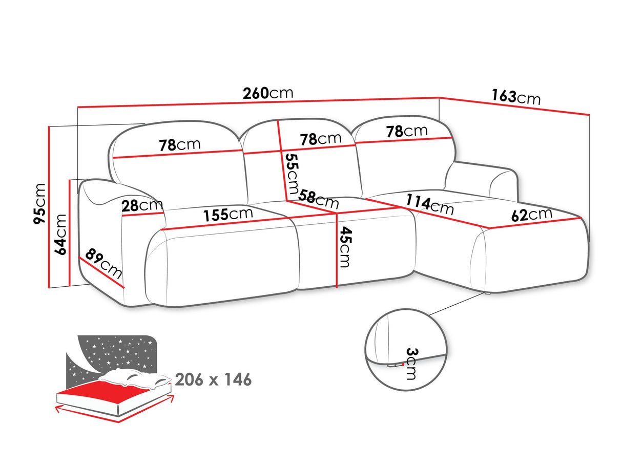 Sarokkanapé Narożnik NABU, Szín: Cremona 96, Változatok: Jobbos