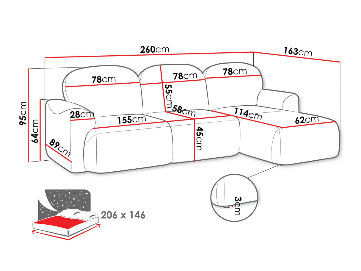 Sarokkanapé Narożnik NABU, Szín: Cremona 97, Változatok: Jobbos