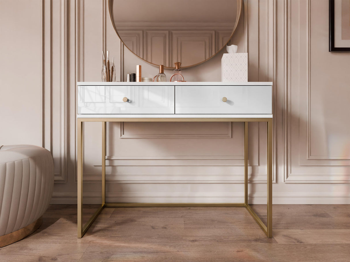 Konzolasztal Toaletka ESIPIX Biały połysk Kolor nóżek: Złoty (Fehér)
