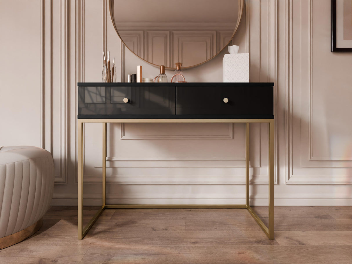 Konzolasztal Toaletka ESIPIX Czarny połysk Kolor nóżek: Złoty (Fekete)