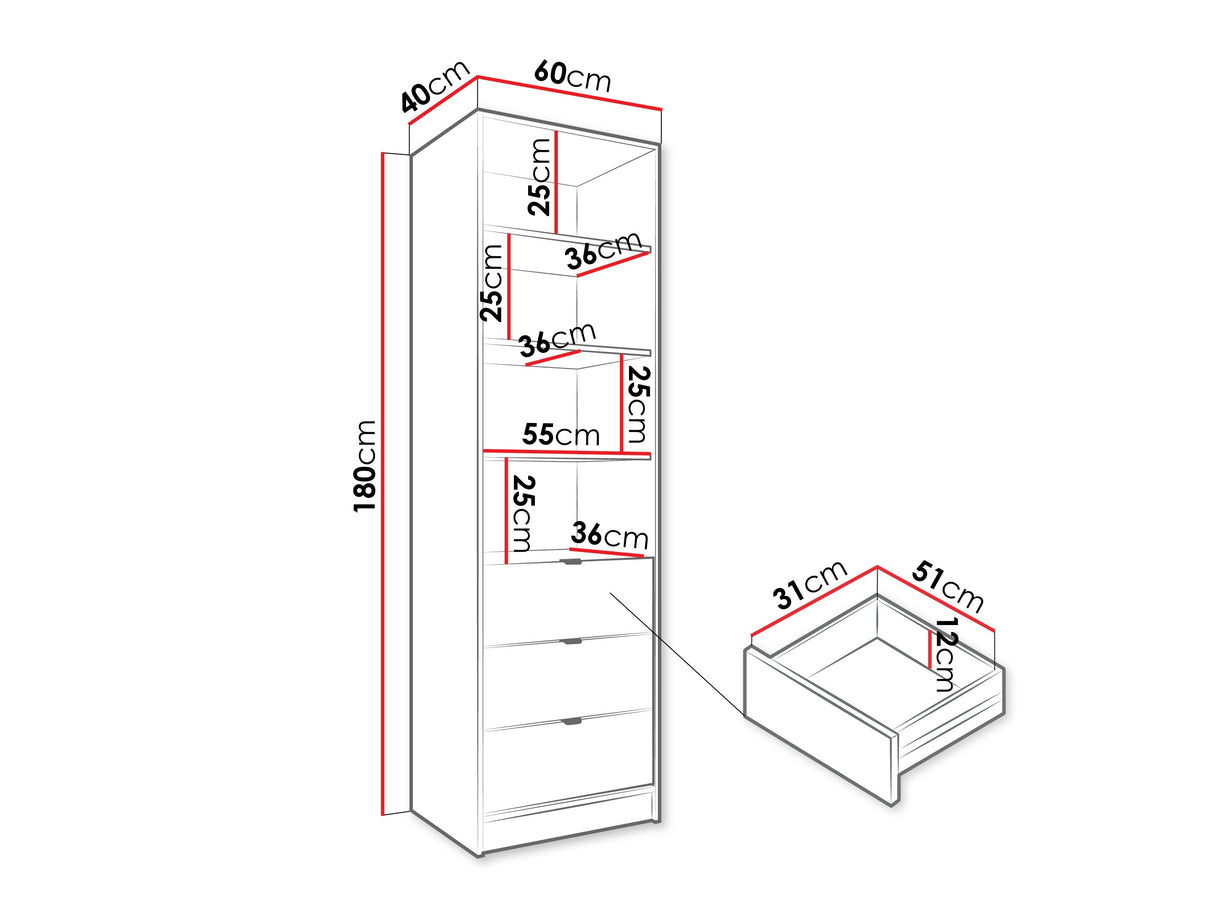 Könyvespolc 3SZ TIRENO, Szín: Fekete