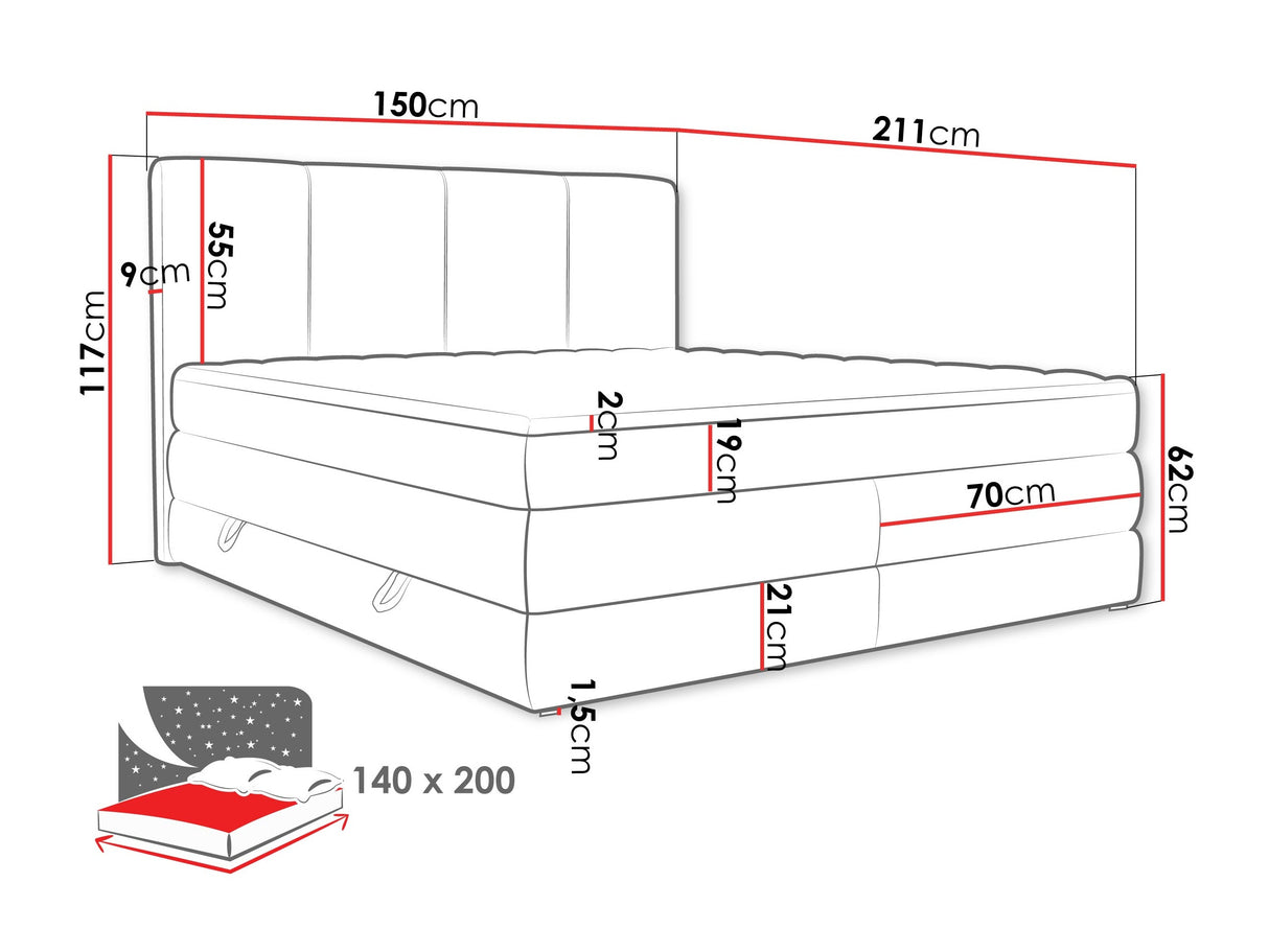 Kontinentális ágy Łoże kontynentalne POINT, Szín: Onega 07, Alvó felület mérete: 140 x 200 cm