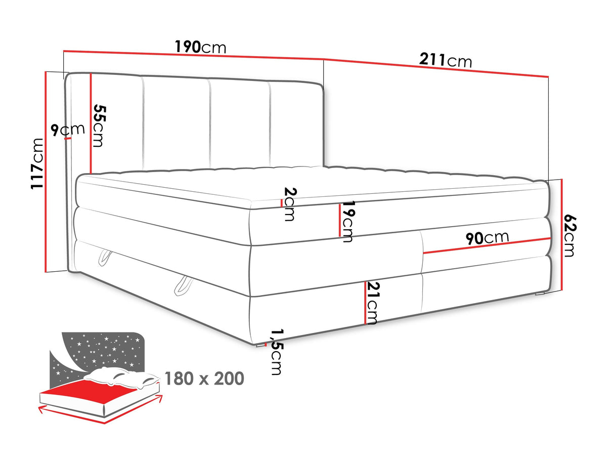 Kontinentális ágy Łoże kontynentalne POINT, Szín: Onega 18, Alvó felület mérete: 180 x 200 cm