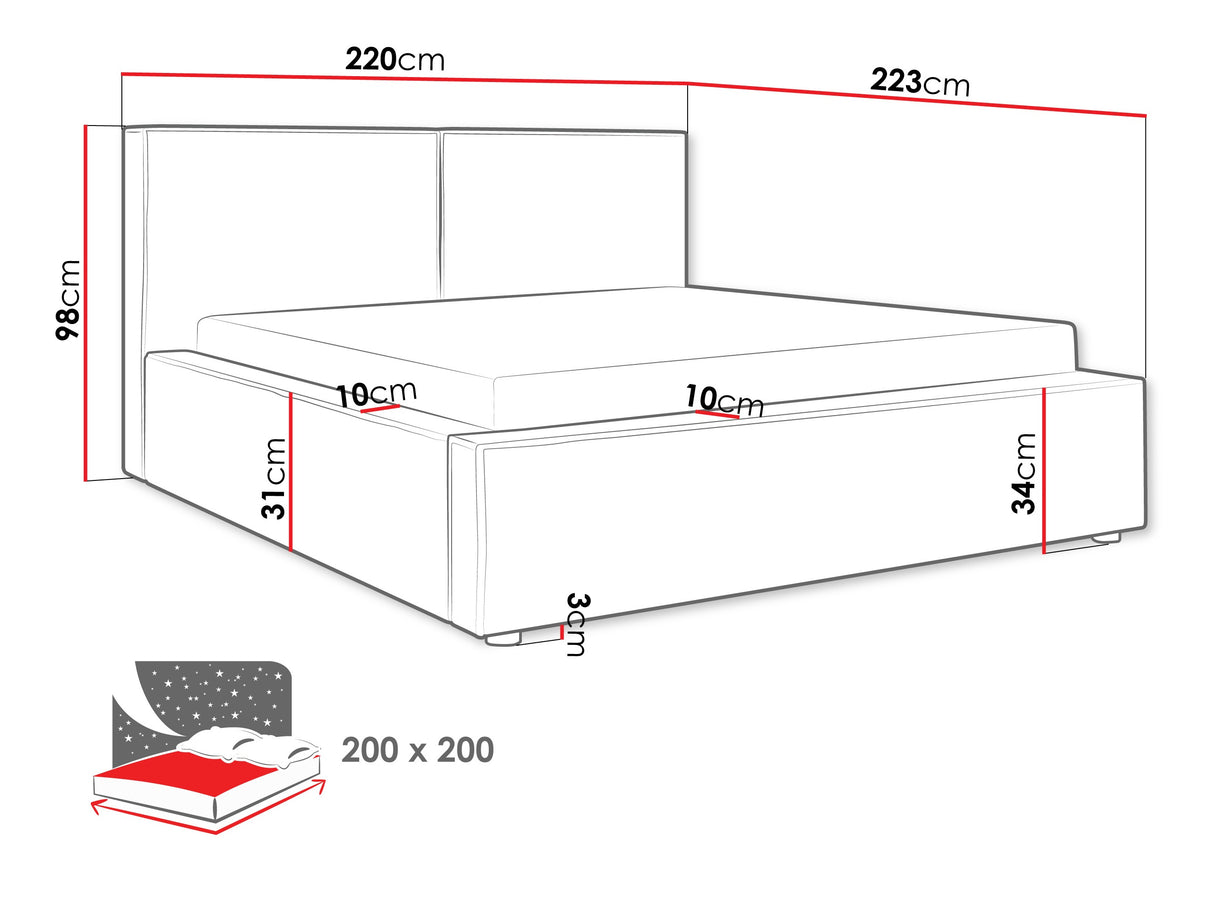 Ágy Łóżko tapicerowane SANTOS, Szín: Coral 55, Alvó felület mérete: 200 x 200 cm