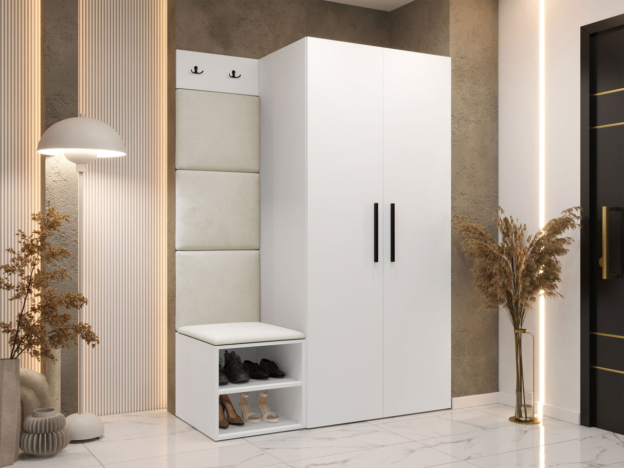 Előszoba garnitúra Garderoba MEDI IV, Keret színe: Fehér, Puha falpanel színe: Manila 02