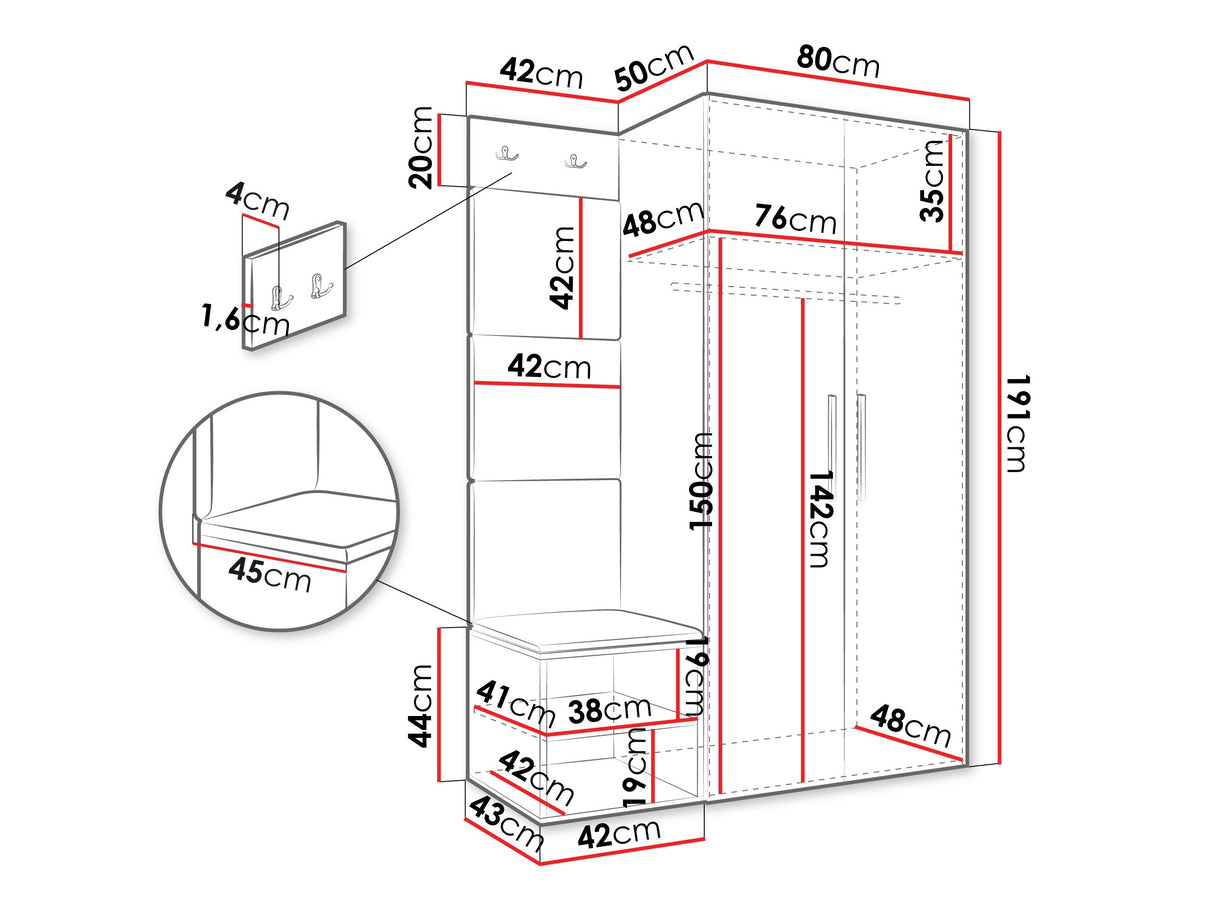 Előszoba garnitúra Garderoba MEDI IV, Keret színe: Fehér, Puha falpanel színe: Manila 02