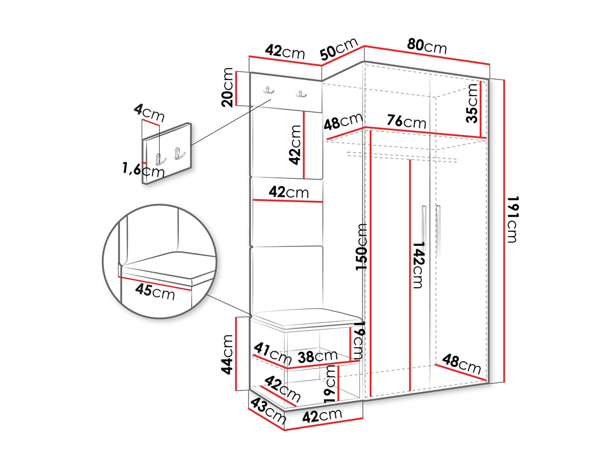 Előszoba garnitúra Garderoba MEDI IV, Keret színe: Fehér, Puha falpanel színe: Manila 09
