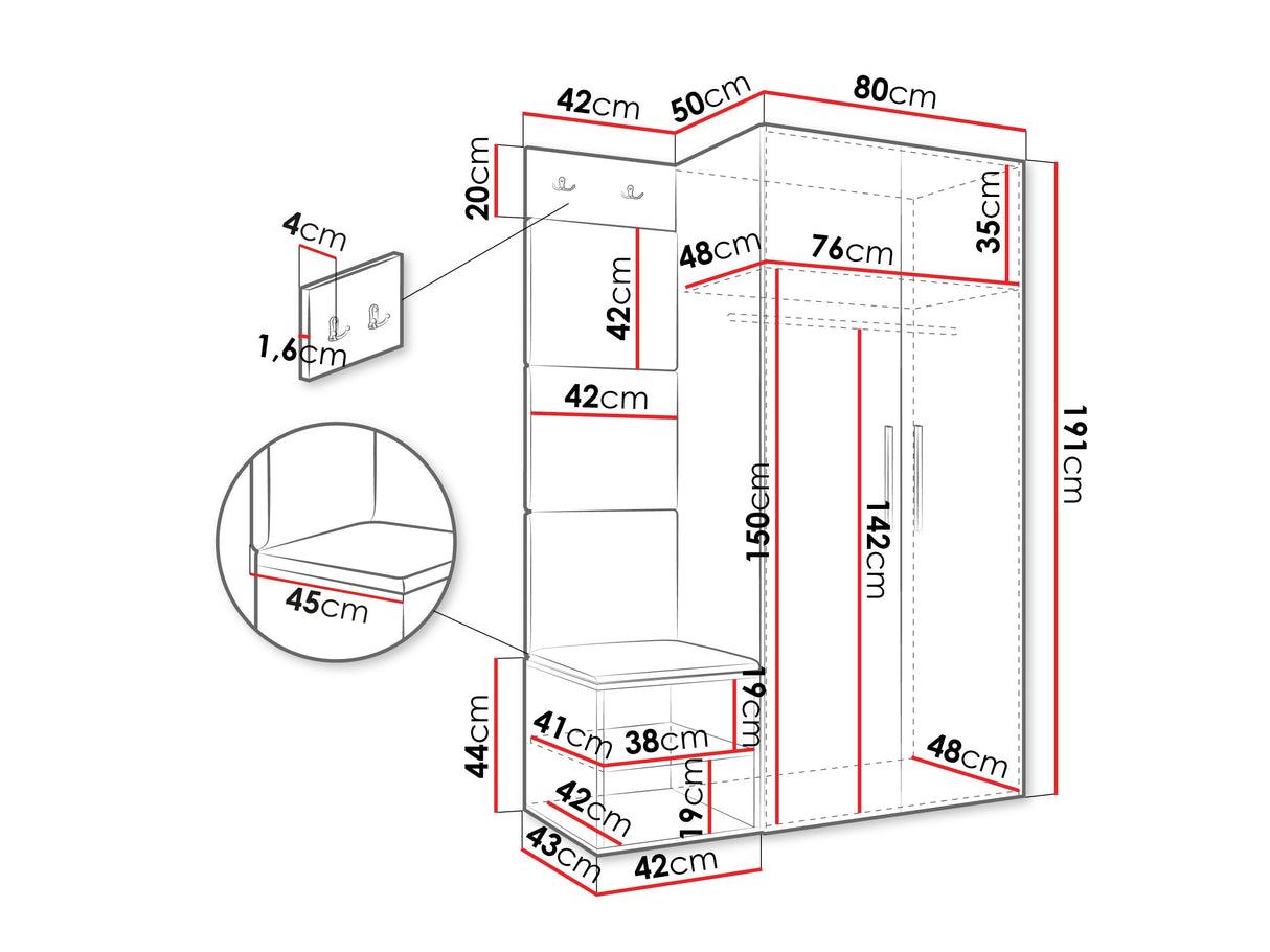 Előszoba garnitúra Garderoba MEDI IV, Keret színe: Fehér, Puha falpanel színe: Manila 11