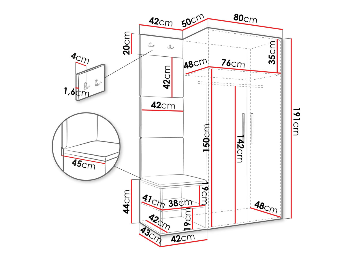 Előszoba garnitúra Garderoba MEDI IV, Keret színe: Fehér, Puha falpanel színe: Manila 18