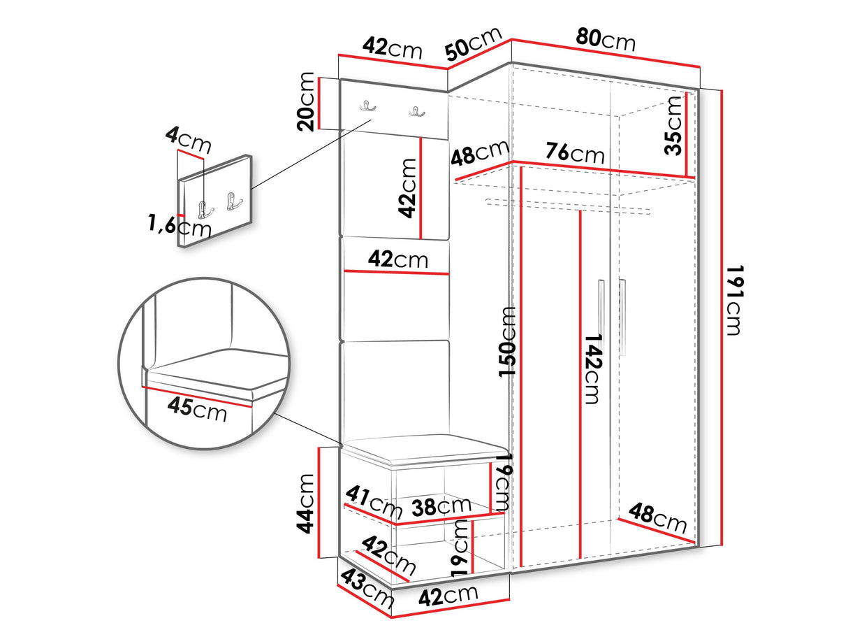 Előszoba garnitúra Garderoba MEDI IV, Keret színe: Fehér, Puha falpanel színe: Manila 35