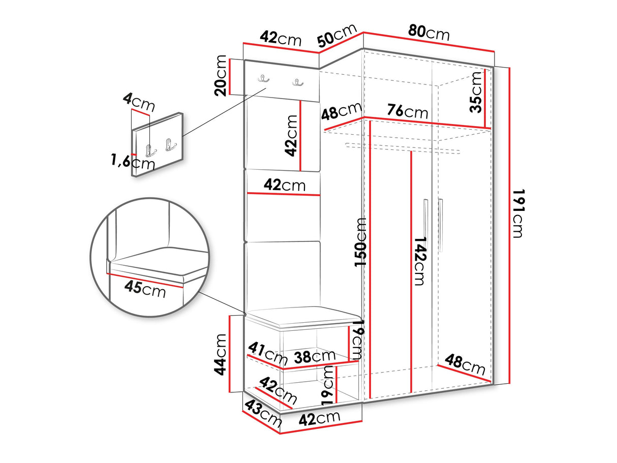 Előszoba garnitúra Garderoba MEDI IV, Keret színe: Kasmír, Puha falpanel színe: Manila 02