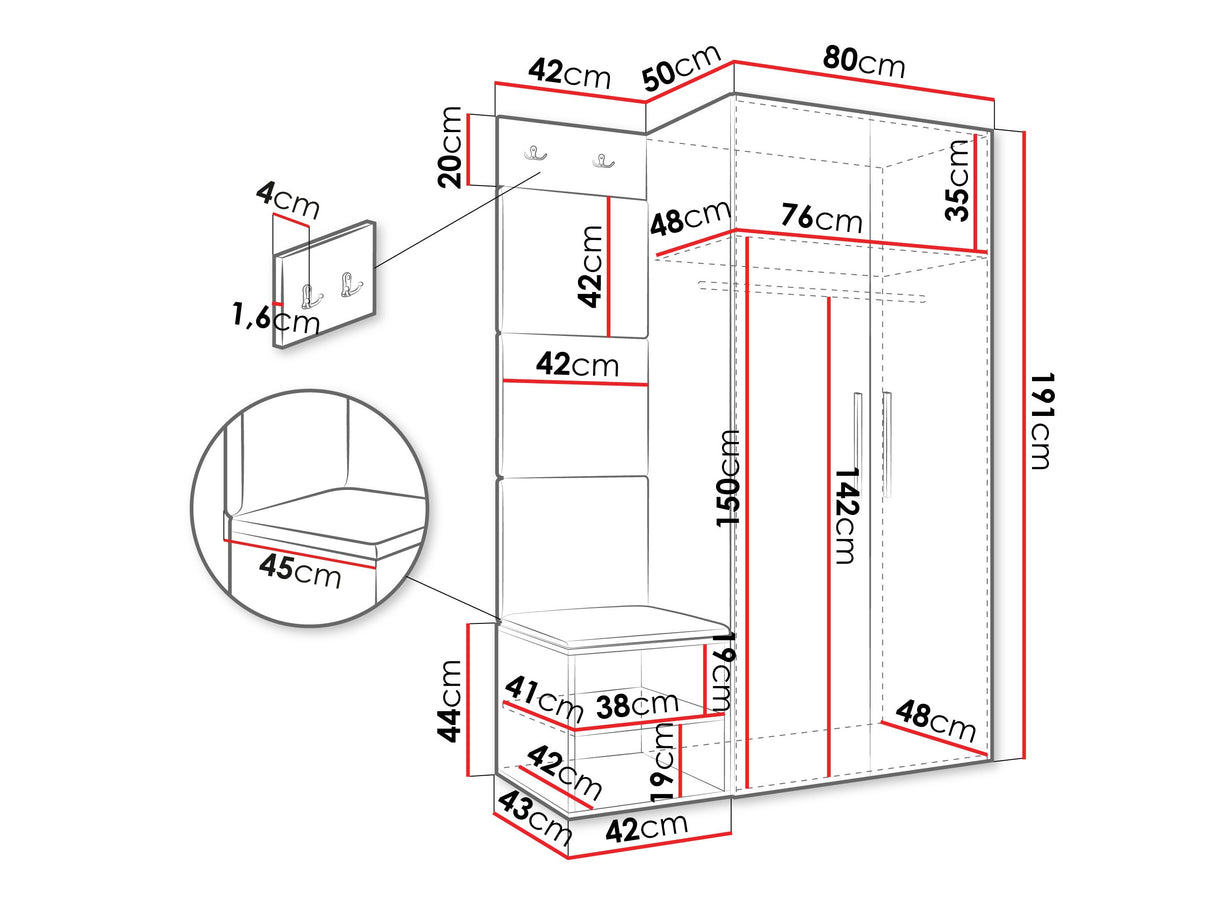 Előszoba garnitúra Garderoba MEDI IV, Keret színe: Kasmír, Puha falpanel színe: Manila 04