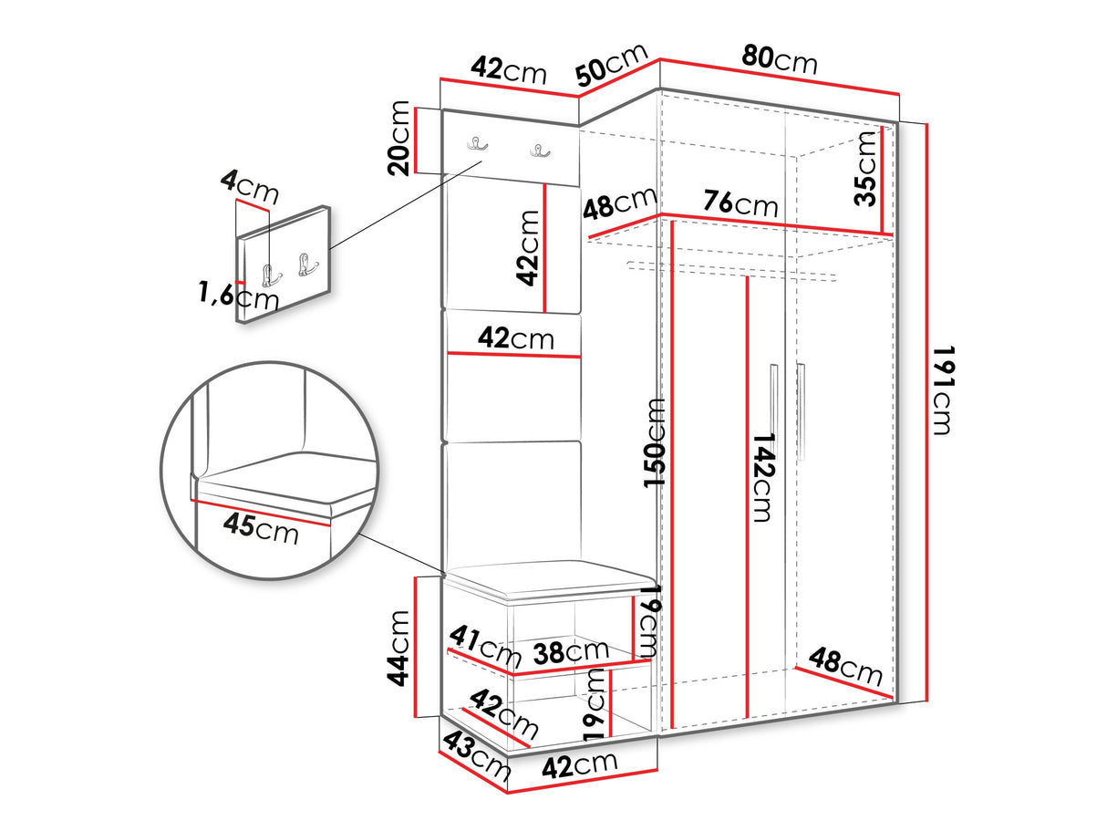 Előszoba garnitúra Garderoba MEDI IV, Keret színe: Kasmír, Puha falpanel színe: Manila 09