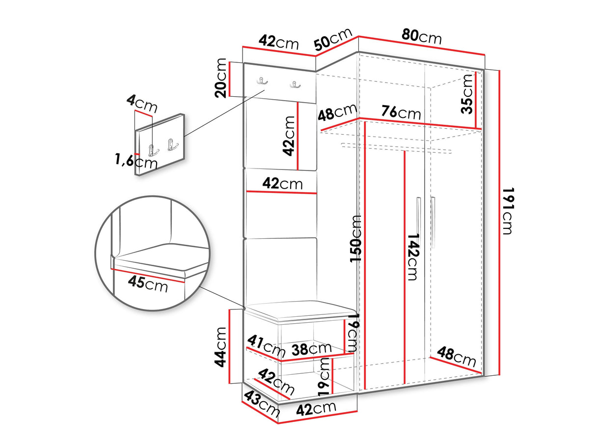 Előszoba garnitúra Garderoba MEDI IV, Keret színe: Kasmír, Puha falpanel színe: Manila 11