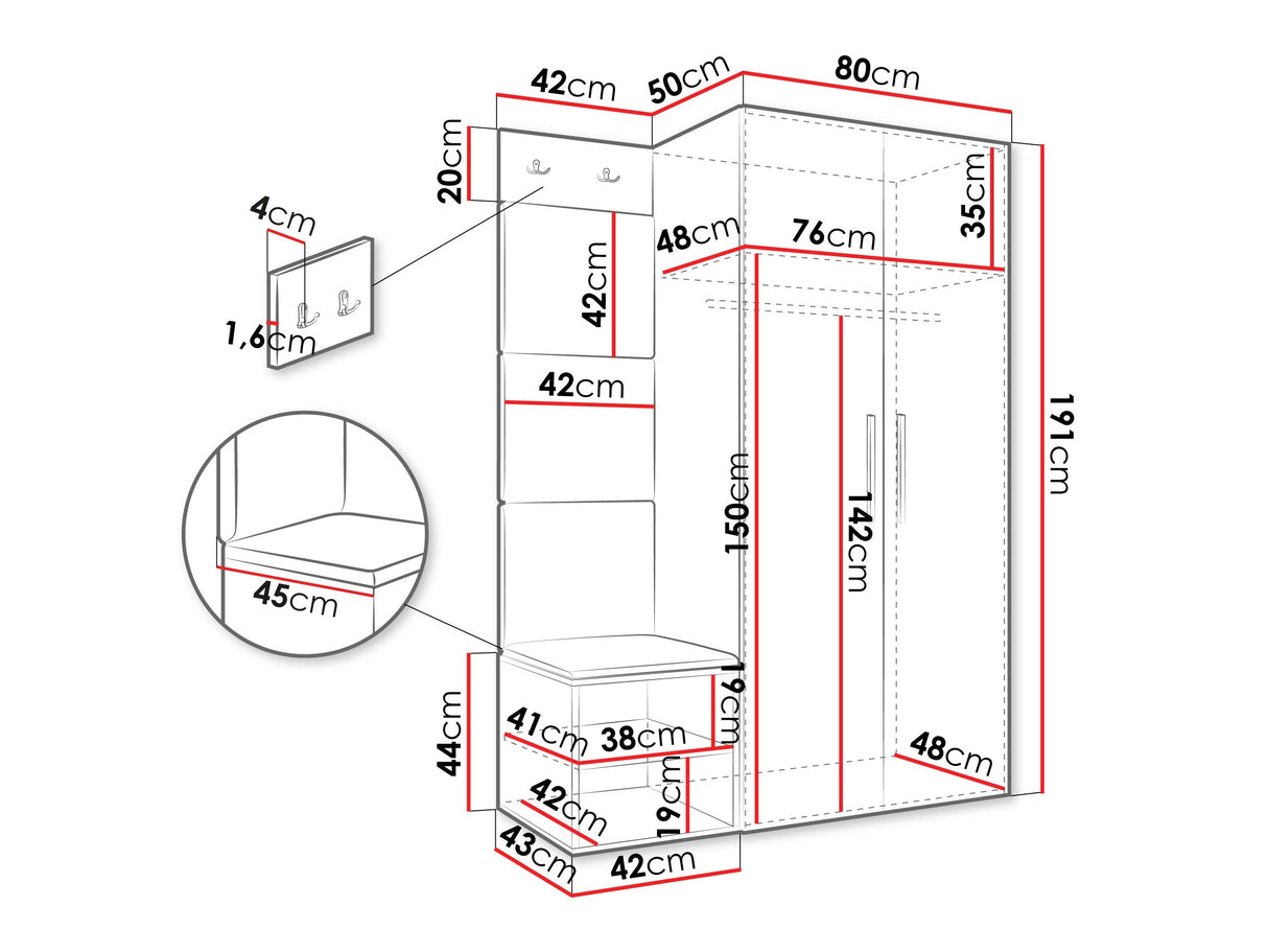 Előszoba garnitúra Garderoba MEDI IV, Keret színe: Kasmír, Puha falpanel színe: Manila 16