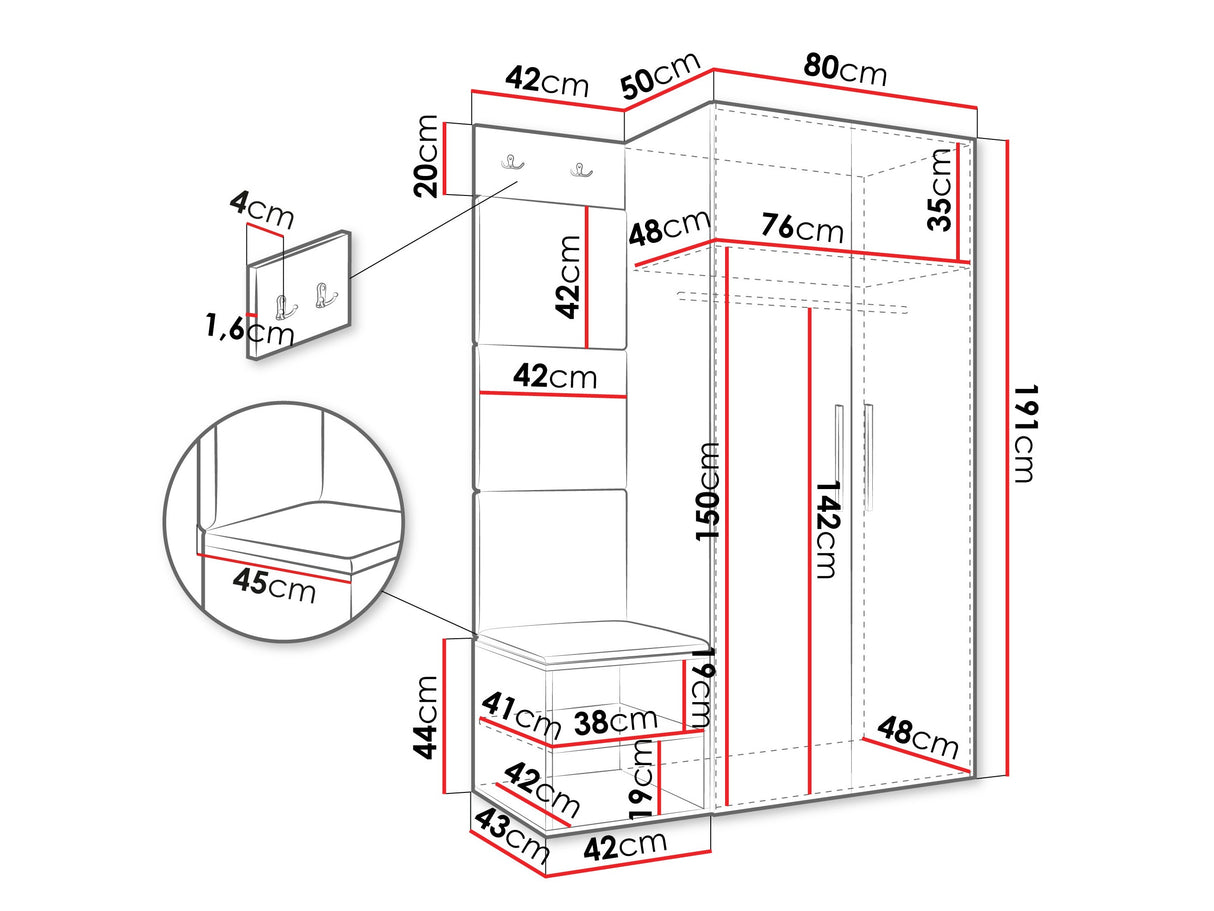 Előszoba garnitúra Garderoba MEDI IV, Keret színe: Kasmír, Puha falpanel színe: Manila 18