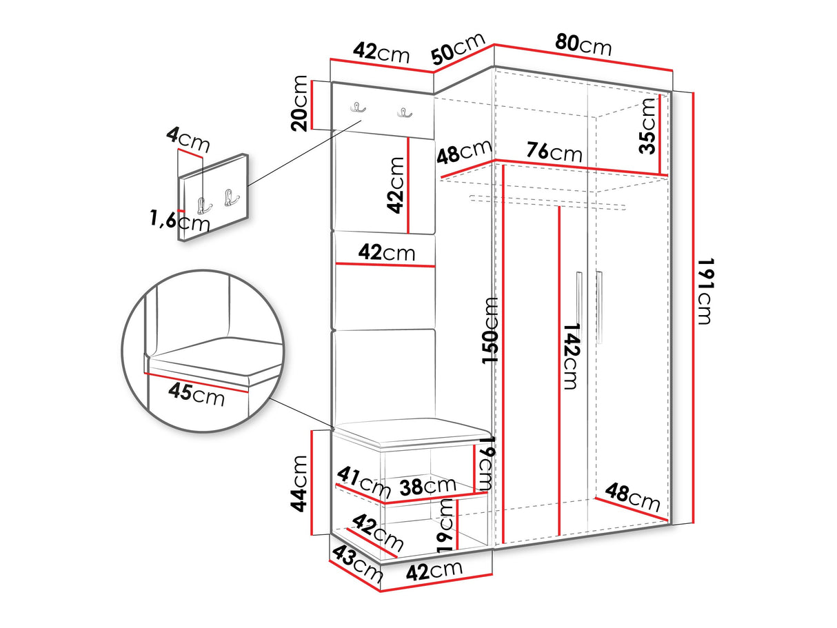 Előszoba garnitúra Garderoba MEDI IV, Keret színe: Kasmír, Puha falpanel színe: Manila 26