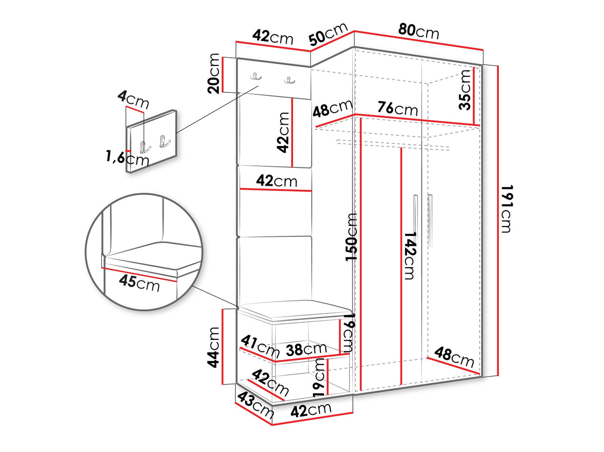 Előszoba garnitúra Garderoba MEDI IV, Keret színe: Kasmír, Puha falpanel színe: Manila 32