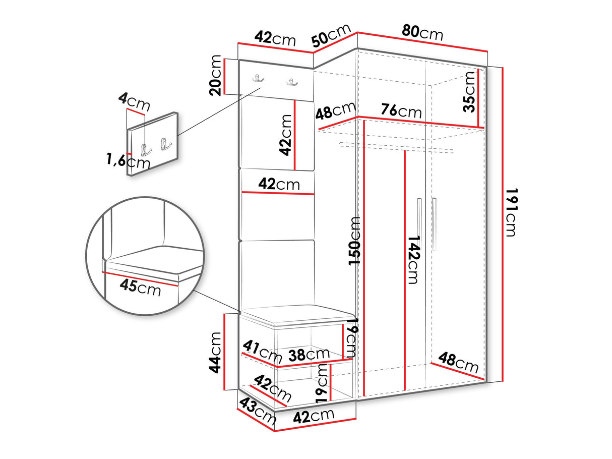 Előszoba garnitúra Garderoba MEDI IV, Keret színe: Kasmír, Puha falpanel színe: Manila 35