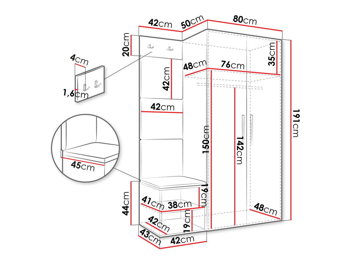 Előszoba garnitúra Garderoba MEDI IV, Keret színe: Kasmír, Puha falpanel színe: Soft 011