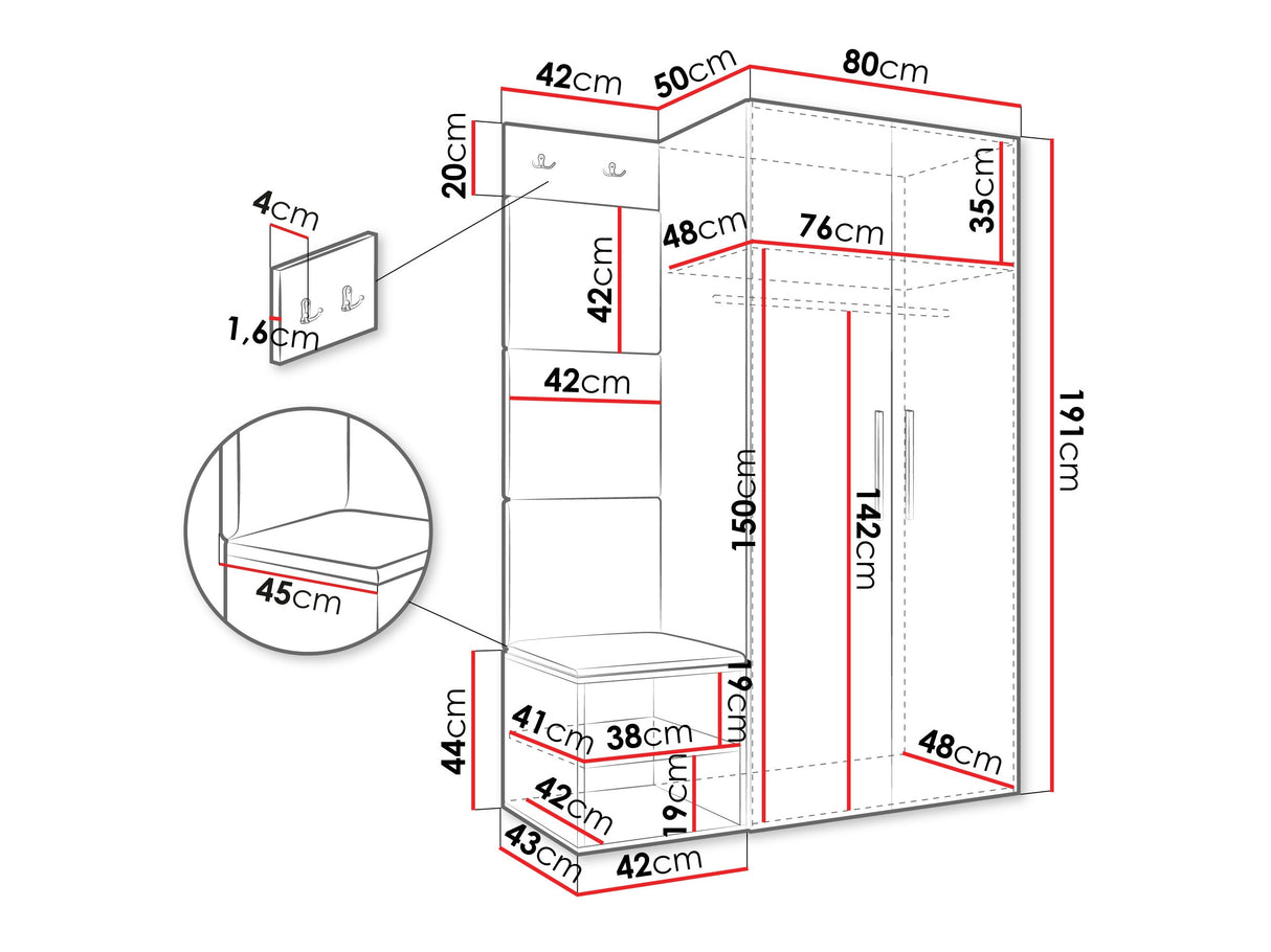 Előszoba garnitúra Garderoba MEDI IV, Keret színe: Kasmír, Puha falpanel színe: Soft 017