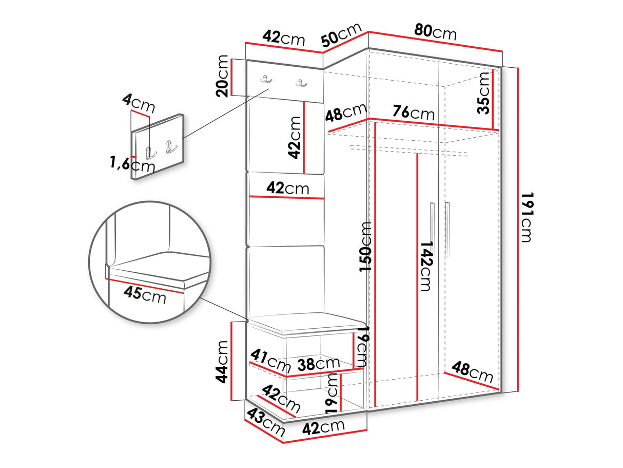 Előszoba garnitúra Garderoba MEDI IV, Keret színe: Artisan tölgy, Puha falpanel színe: Manila 02