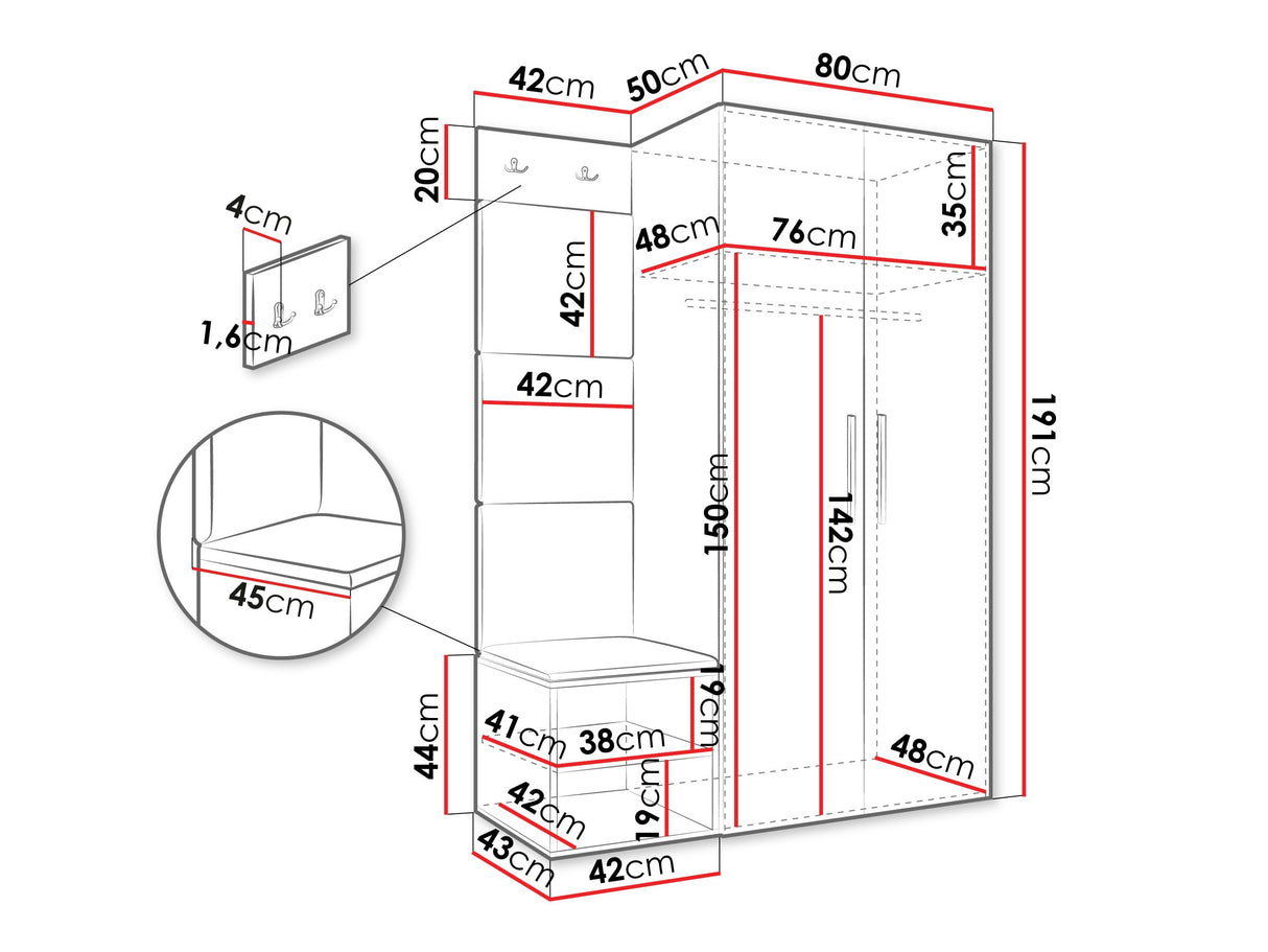 Előszoba garnitúra Garderoba MEDI IV, Keret színe: Artisan tölgy, Puha falpanel színe: Manila 04