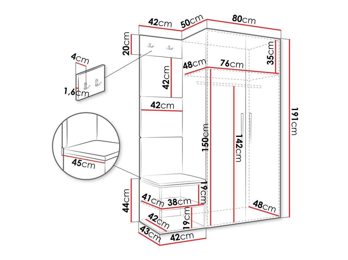 Előszoba garnitúra Garderoba MEDI IV, Keret színe: Artisan tölgy, Puha falpanel színe: Manila 09