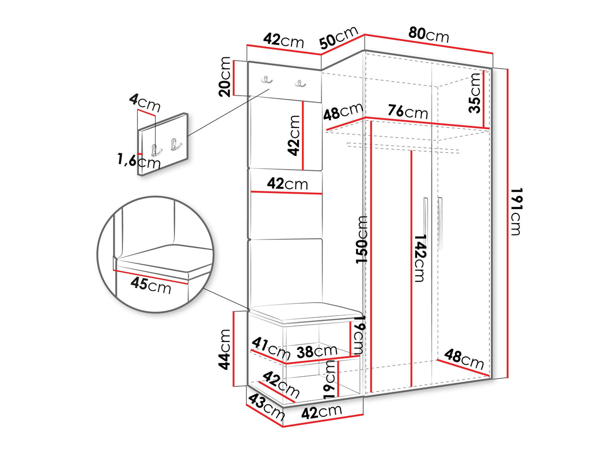 Előszoba garnitúra Garderoba MEDI IV, Keret színe: Artisan tölgy, Puha falpanel színe: Manila 11