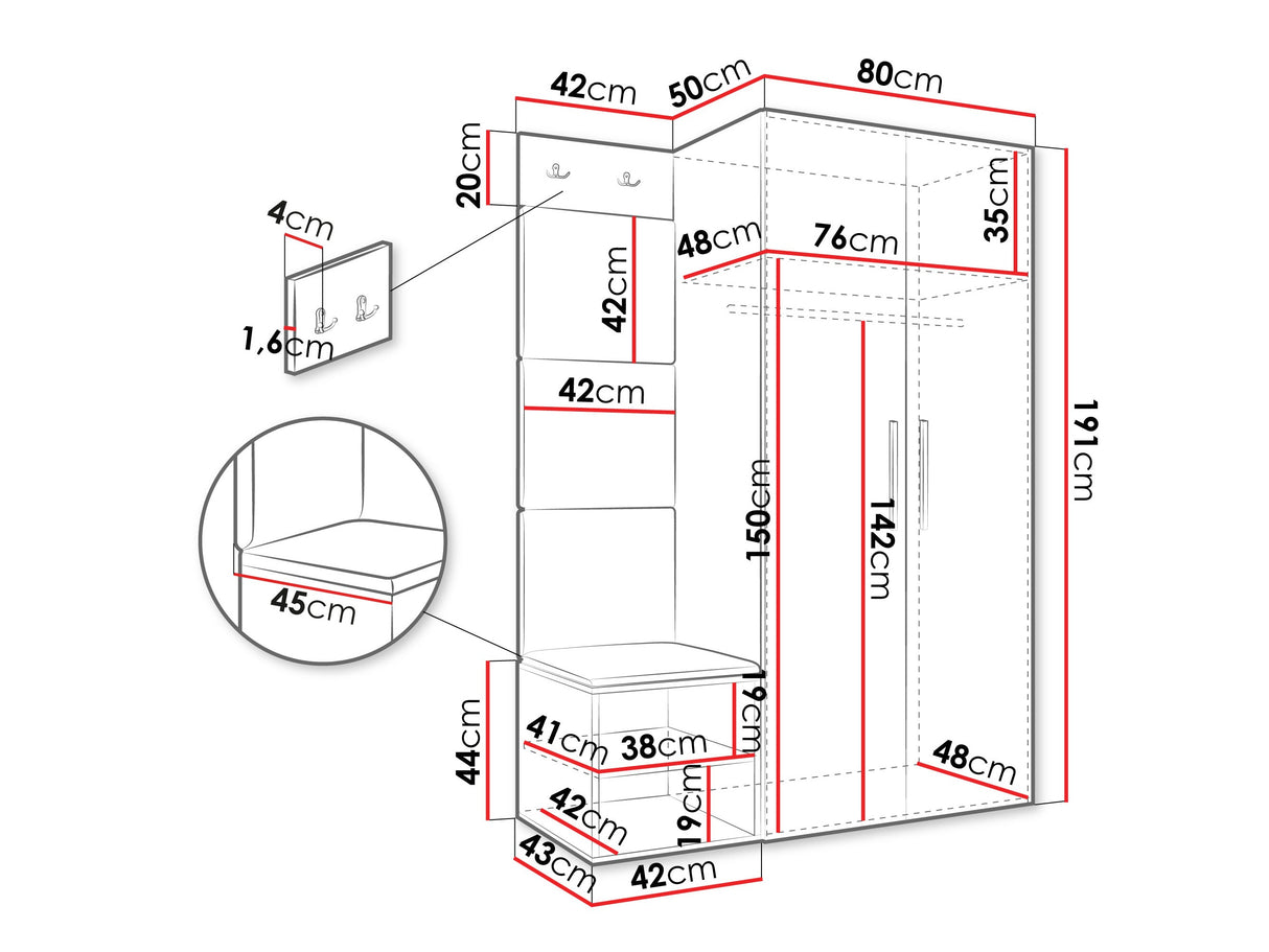 Előszoba garnitúra Garderoba MEDI IV, Keret színe: Artisan tölgy, Puha falpanel színe: Manila 16