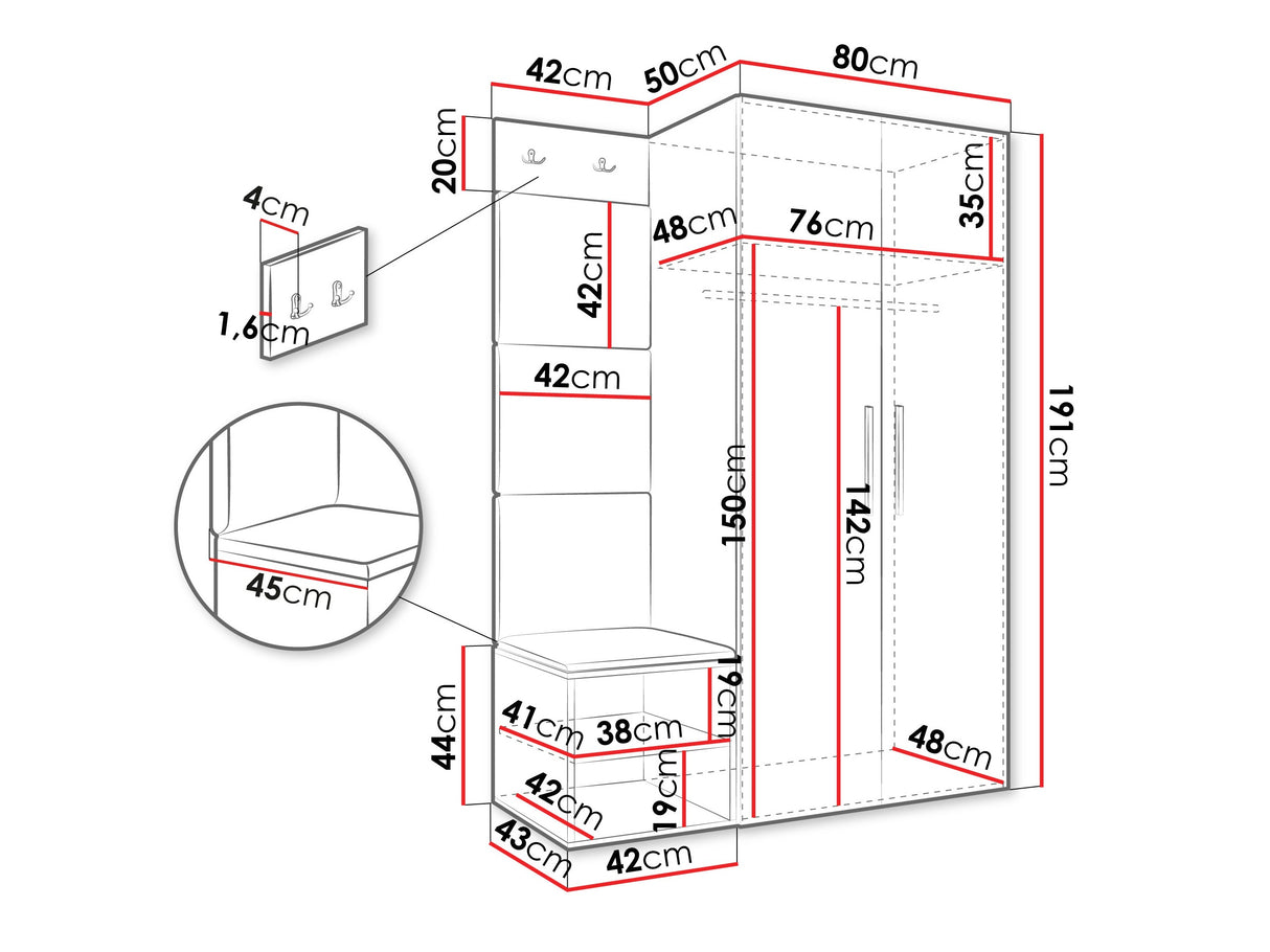 Előszoba garnitúra Garderoba MEDI IV, Keret színe: Artisan tölgy, Puha falpanel színe: Manila 18