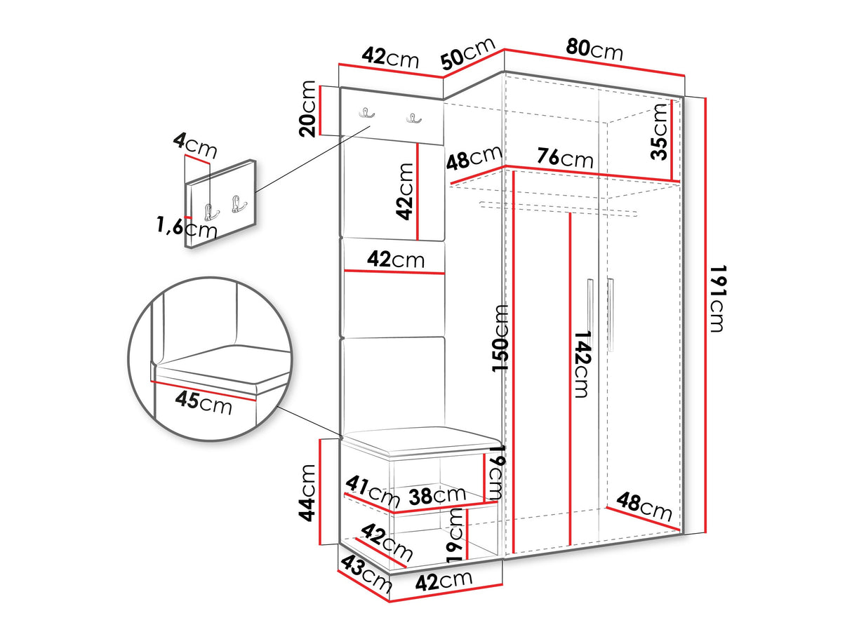 Előszoba garnitúra Garderoba MEDI IV, Keret színe: Artisan tölgy, Puha falpanel színe: Manila 32