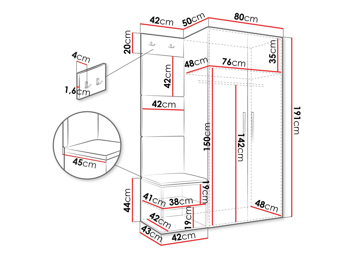 Előszoba garnitúra Garderoba MEDI IV, Keret színe: Artisan tölgy, Puha falpanel színe: Soft 011