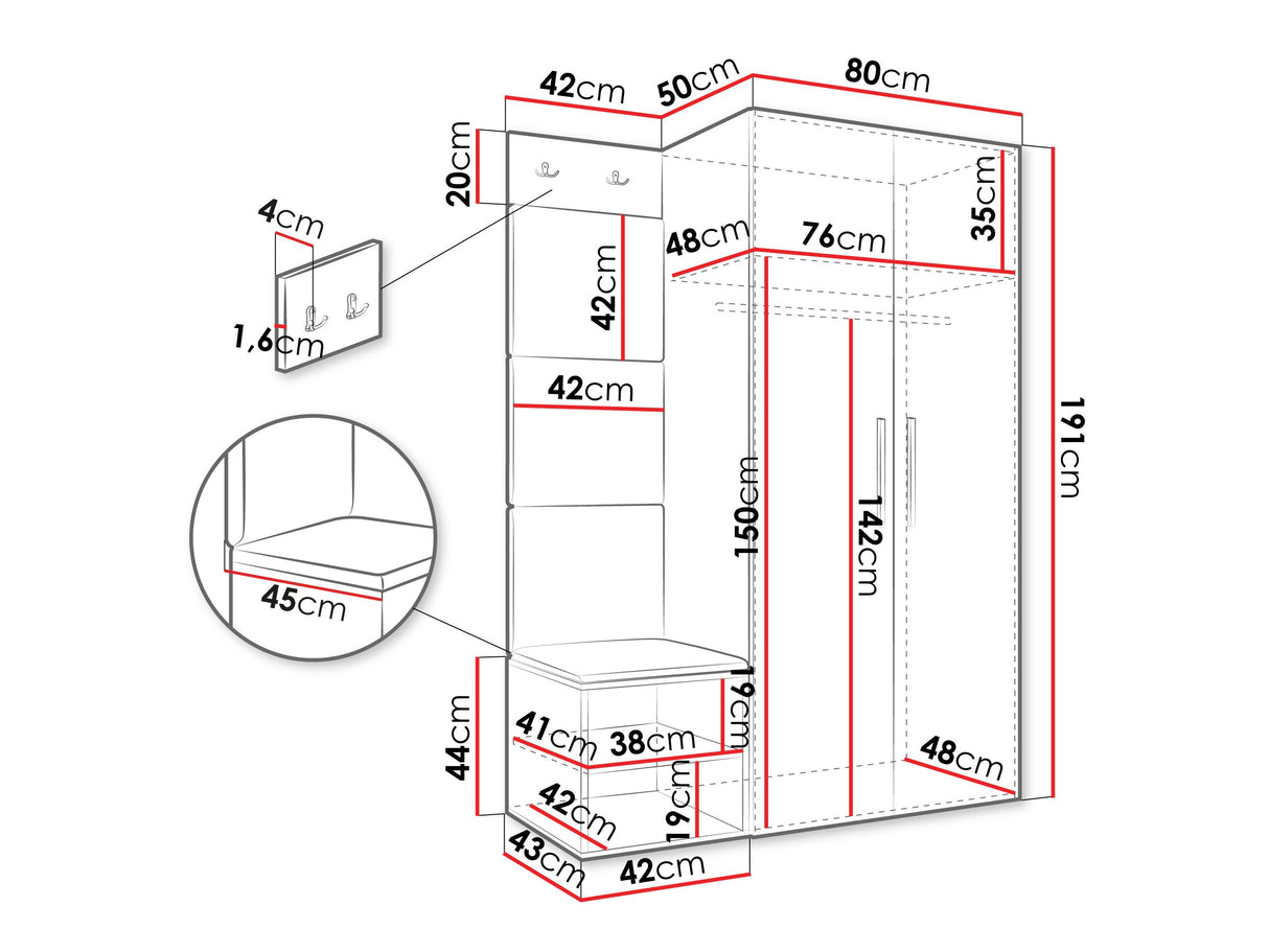 Előszoba garnitúra Garderoba MEDI IV, Keret színe: Artisan tölgy, Puha falpanel színe: Soft 017