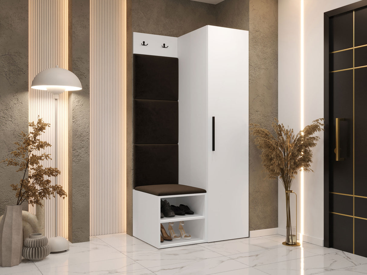 Előszoba garnitúra Garderoba MEDI III, Keret színe: Fehér, Puha falpanel színe: Manila 04