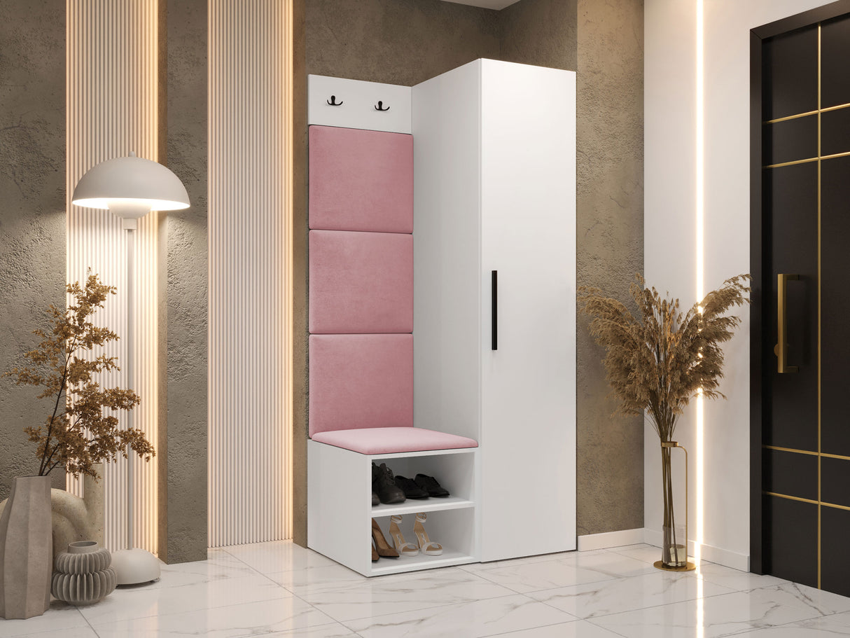 Előszoba garnitúra Garderoba MEDI III, Keret színe: Fehér, Puha falpanel színe: Manila 09