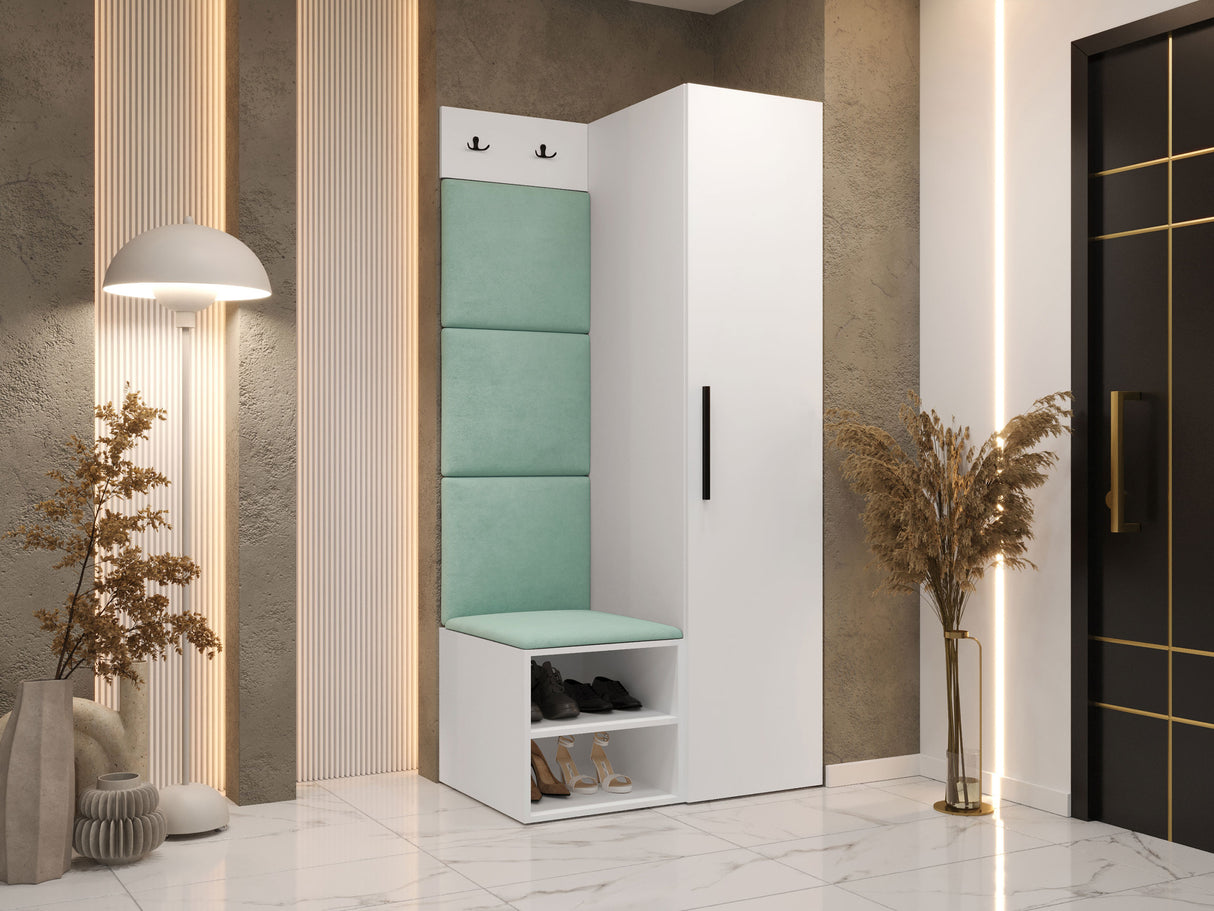 Előszoba garnitúra Garderoba MEDI III, Keret színe: Fehér, Puha falpanel színe: Manila 11