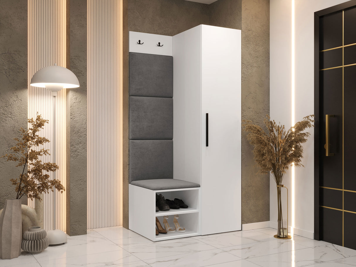 Előszoba garnitúra Garderoba MEDI III, Keret színe: Fehér, Puha falpanel színe: Manila 16