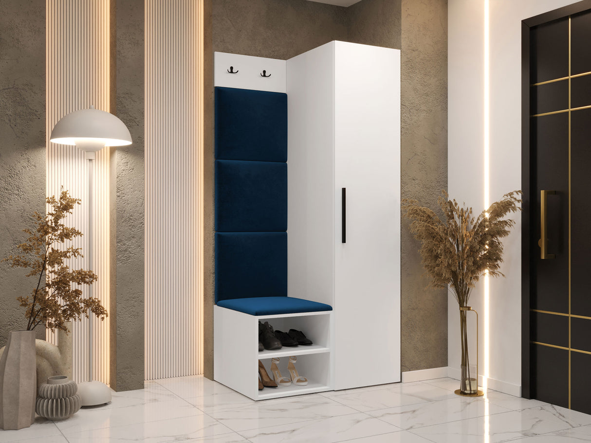 Előszoba garnitúra Garderoba MEDI III, Keret színe: Fehér, Puha falpanel színe: Manila 26