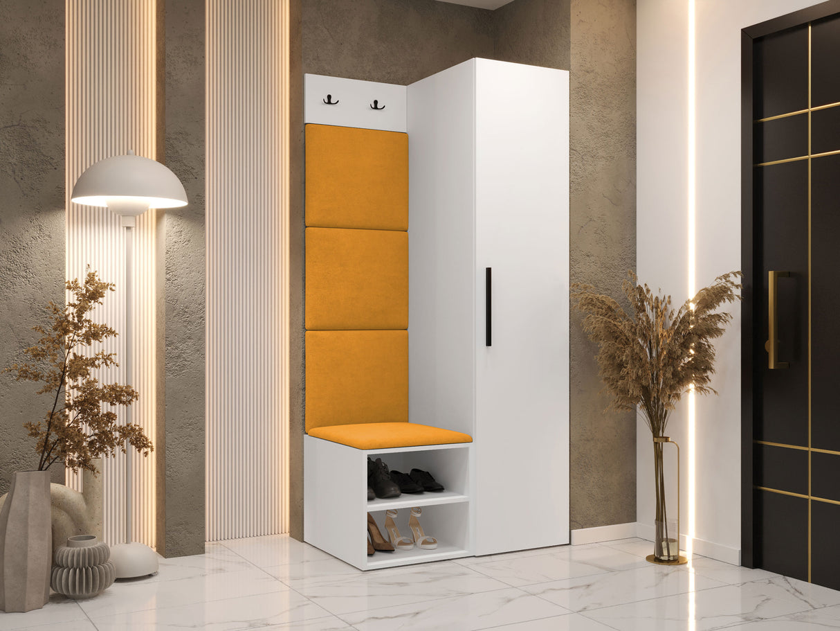 Előszoba garnitúra Garderoba MEDI III, Keret színe: Fehér, Puha falpanel színe: Manila 32