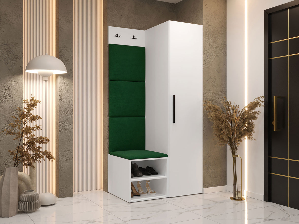 Előszoba garnitúra Garderoba MEDI III, Keret színe: Fehér, Puha falpanel színe: Manila 35