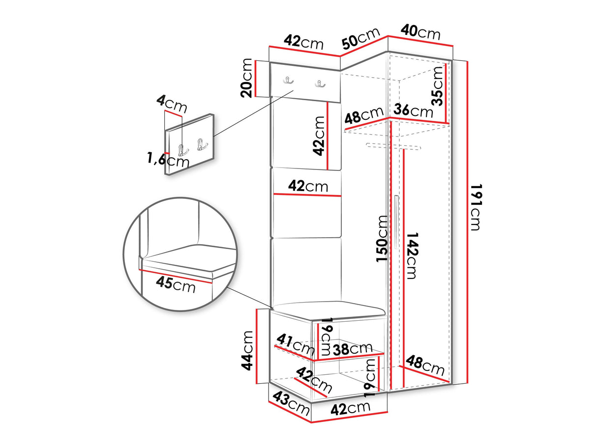 Előszoba garnitúra Garderoba MEDI III, Keret színe: Kasmír, Puha falpanel színe: Manila 02