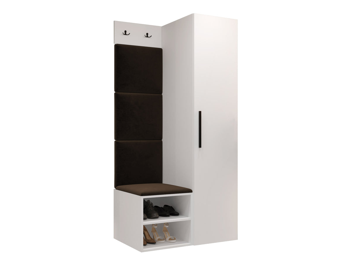 Előszoba garnitúra Garderoba MEDI III, Keret színe: Fehér, Puha falpanel színe: Manila 04